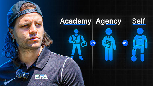 Comparison of football pathways showing academy vs agency vs self-managed routes, explaining how players get signed to European football clubs and choose the right development path